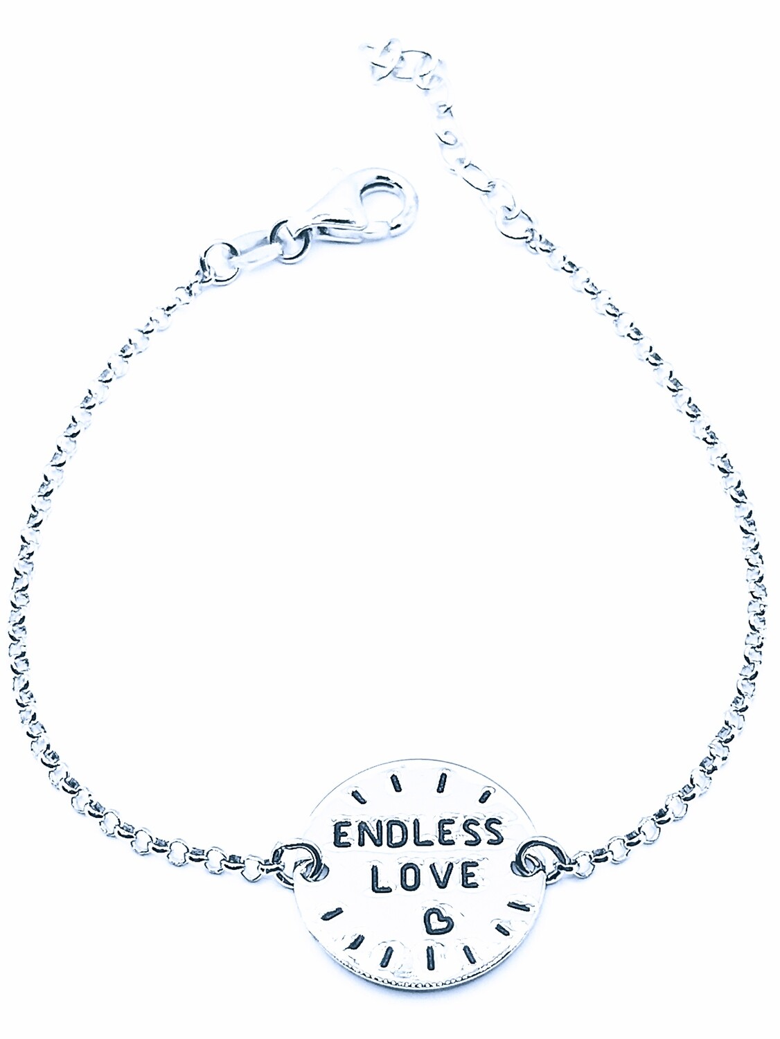 Silver 925 round Love hand bracelet, MODEL-SIZE-CHAIN LENGTH: 1-Symbol size: 1.6cm-Chain Length: 16.5+3cm Adjustable