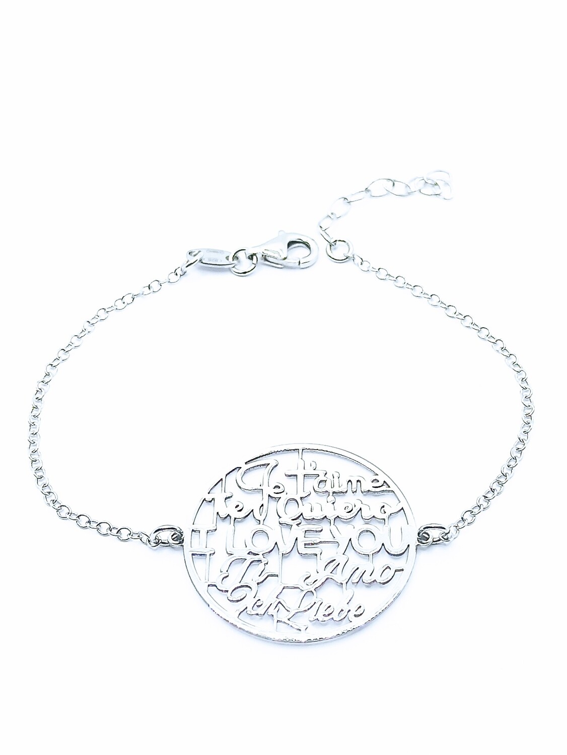 Silver 925 I Love You hand bracelet, MODEL-SIZE-CHAIN LENGTH: 1-Symbol size: 2.4cm-Chain Length: 16.5+3cm Adjustable