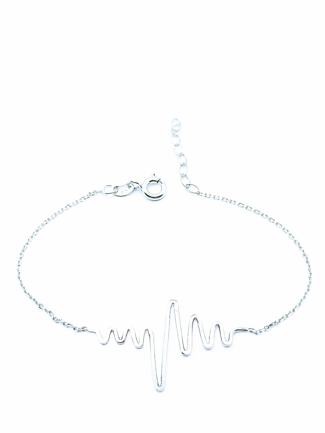Silver 925 heart beat hand bracelet, MODEL-COLOR-SIZE-CHAIN LENGTH: 1-White-Heart beat Height : 1.9cm-Width : 3.4cm-Chain Length: 15.5+2.5cm Adjustable