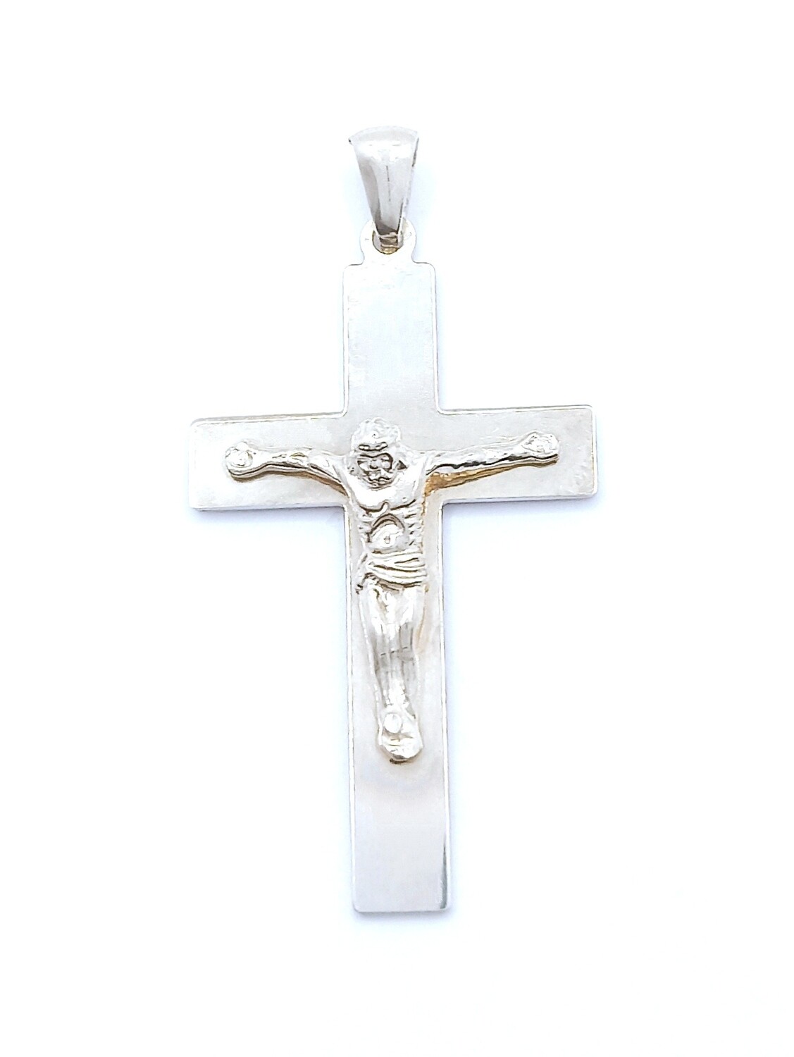 Silver 925 handmade Jesus cross pendant, COLOR: 1 Jesus color: White gold plated