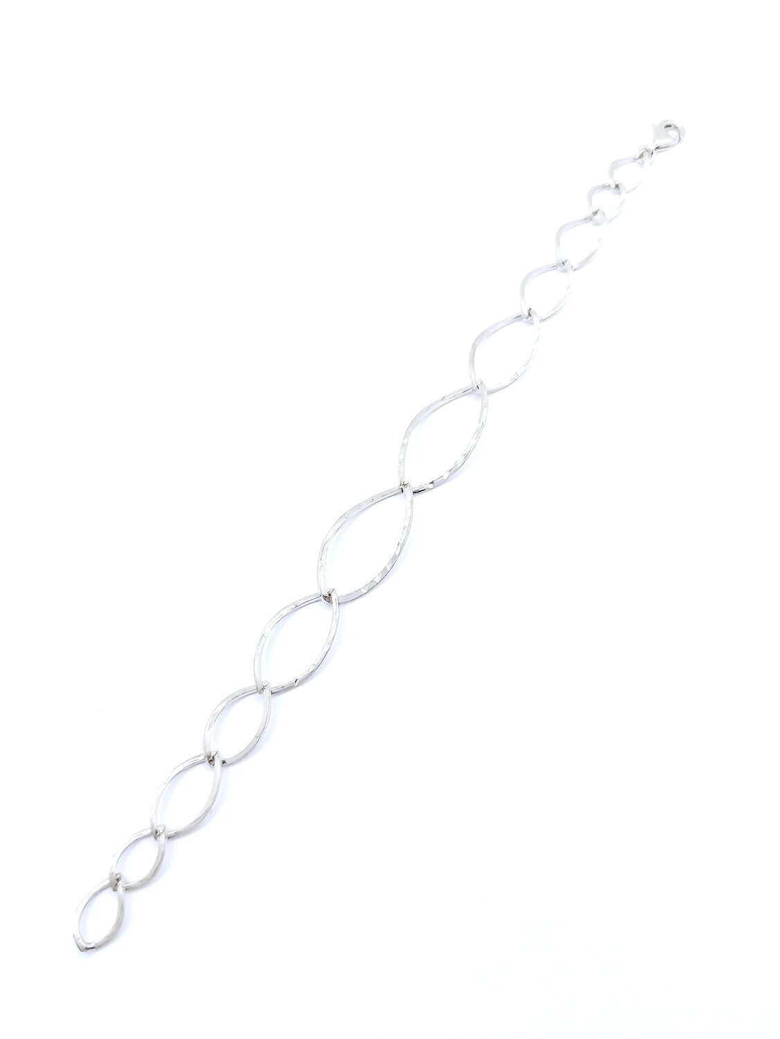 Silver 925 oval shape hand bracelet, MODEL-COLOR-SIZE-CHAIN LENGTH: 1-White-Design Width: 1.3cm-Chain Length: 15+4.5cm Adjustable