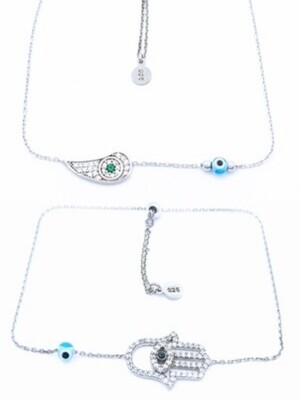 Silver 925 wing or Hamsa elevator hand bracelet