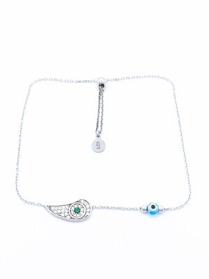 Silver 925 wing or Hamsa elevator hand bracelet, MODEL-SIZE-CHAIN LENGTH: 1-Bracelet design Width: 7mm-Height: 16mm-Chain Length: Adjustable in all sizes from 12 to 24 cm