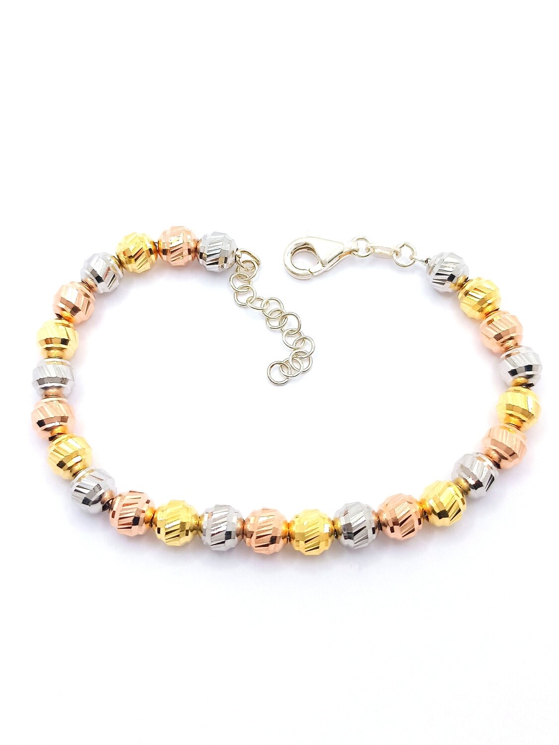 Silver 925 3 color ball design diamond cut hand bracelet, MODEL-CHAIN LENGTH: 1-Bracelet Length: 17+3cm Adjustable
