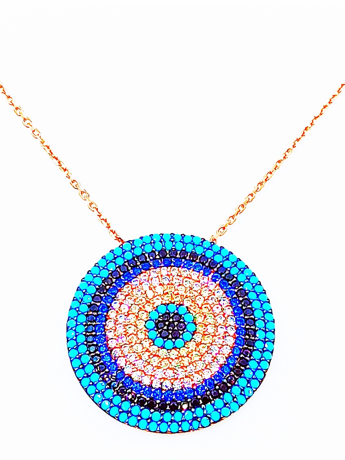 Silver 925 evil eye colorful stone rose necklace, MODEL-DESIGN SIZE-CHAIN LENGTH: 1-Size: 2.5cm -Chain Length: 42+3cm Adjustable