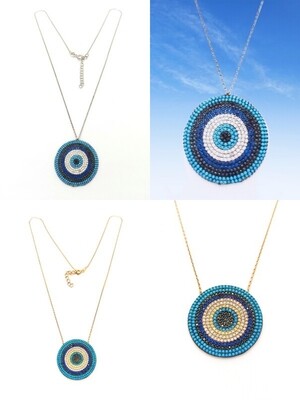 Silver 925 evil eye colorful stone necklace