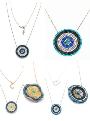 Silver 925 evil eye colorful stone necklace