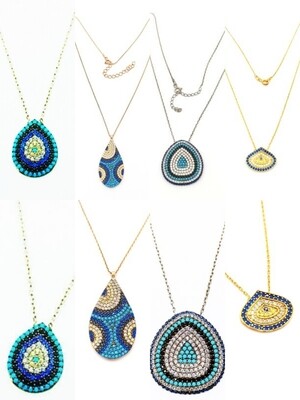 Silver 925 evil eye tear shape necklace