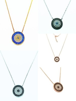 Silver 925 evil eye colorful stone necklace