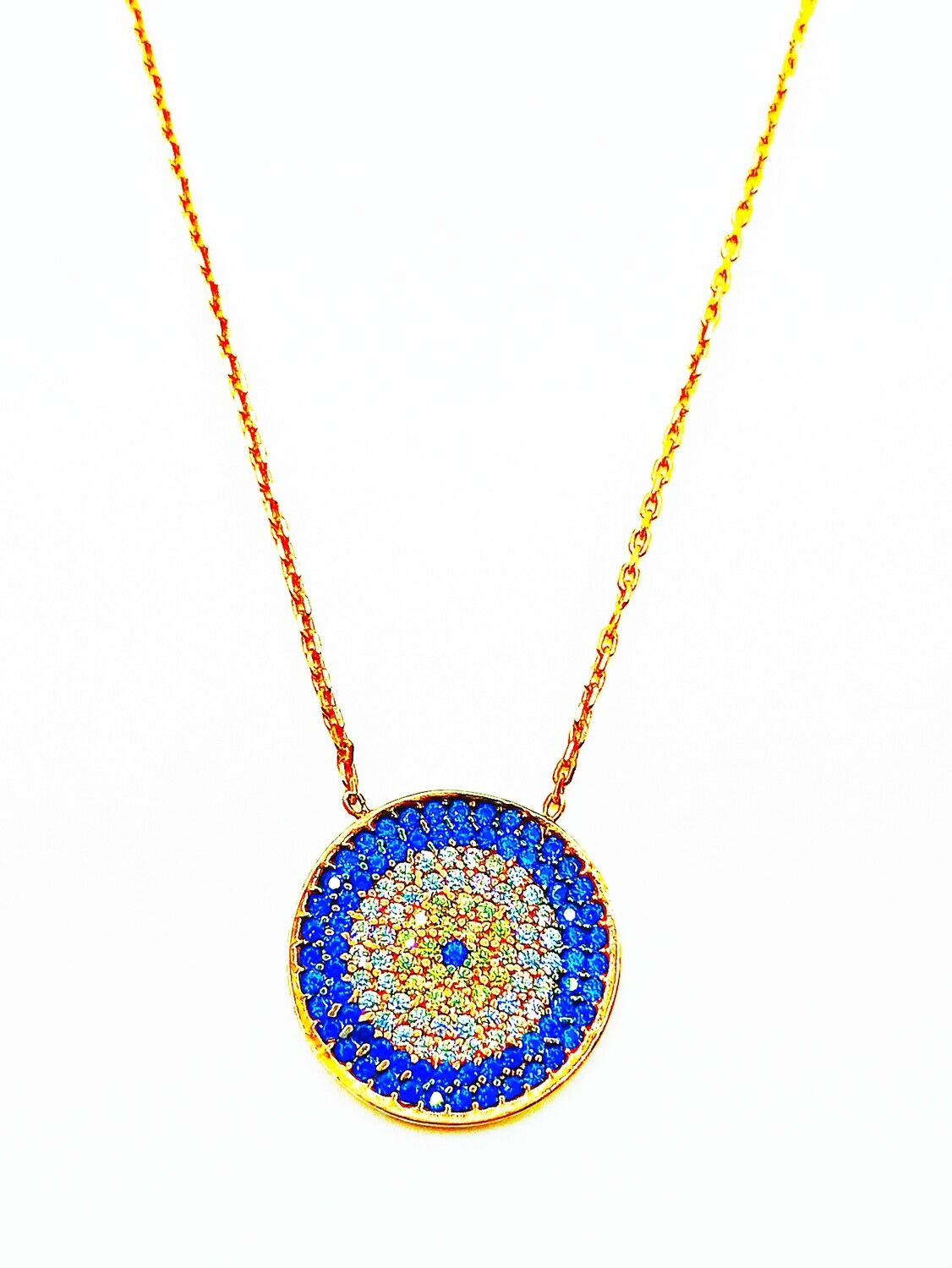 Silver 925 evil eye colorful stone necklace, MODEL-COLOR-SIZE-CHAIN LENGTH: 1-Rose-PENDANT: 1.5cm-Chain Length: 40+5cm Adjustable