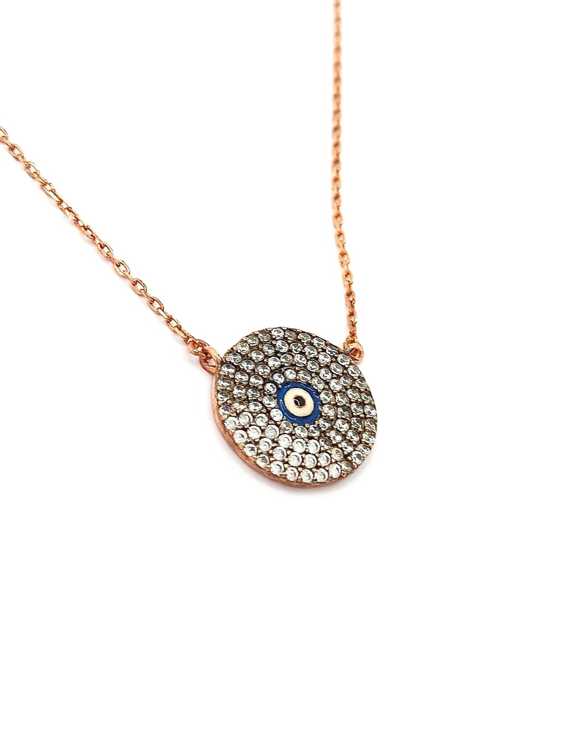 Silver 925 evil eye colorful stone necklace, MODEL-COLOR-SIZE-CHAIN LENGTH: 1-Rose-PENDANT: 1.4cm-Chain Length: 42+3cm Adjustable