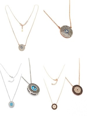 Silver 925 evil eye colorful stone necklace