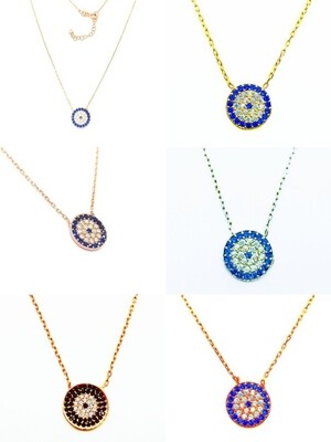 Silver 925 evil eye colorful stone necklace