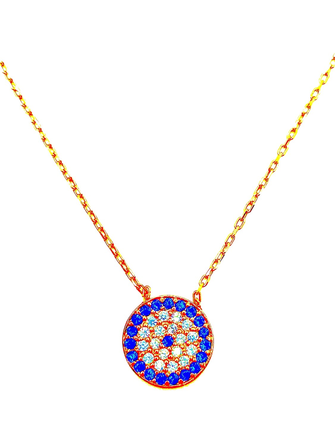 Silver 925 evil eye colorful stone necklace, MODEL-COLOR-SIZE-CHAIN LENGTH: 1-Rose-PENDANT: 1cm-Chain Length: 40+6cm Adjustable