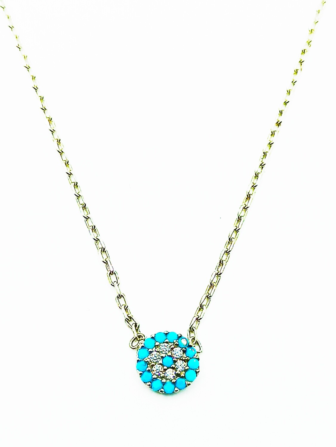 Silver 925 evil eye colorful stone necklace, MODEL-COLOR-SIZE-CHAIN LENGTH: 1-White gold plated-PENDANT: 0.5cm-Chain Length: 40+5cm Adjustable