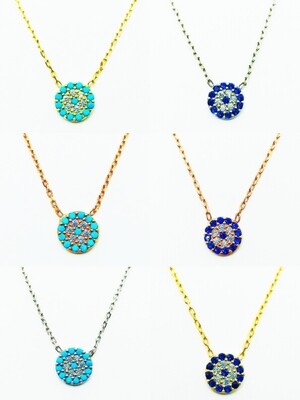 Silver 925 evil eye colorful stone necklace