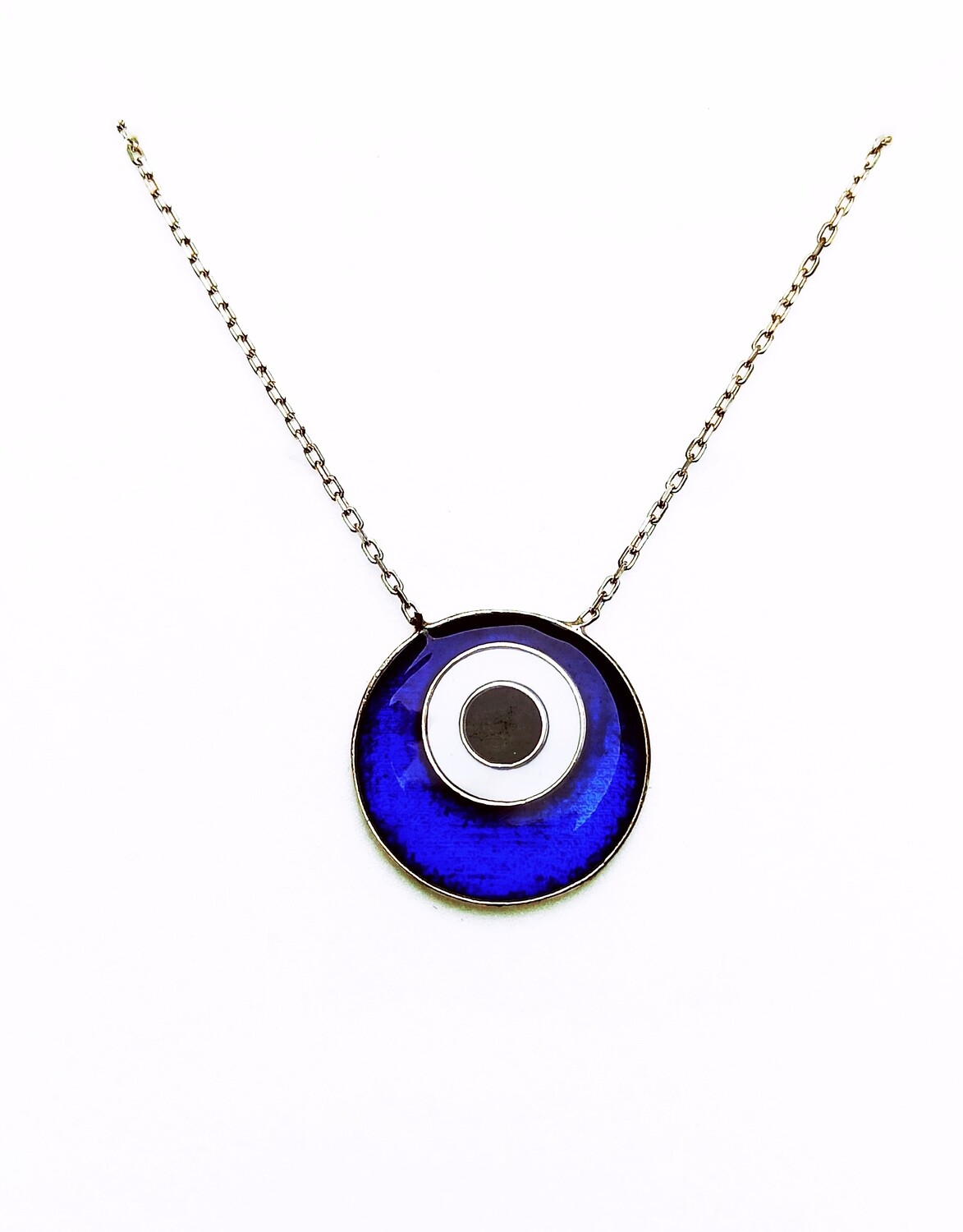 Silver 925 evil eye necklace, MODEL-STONE COLOR-SIZE-CHAIN LENGTH: 1-Blue enamel-PENDANT: 1.7cm-Chain Length: 40+5cm Adjustable