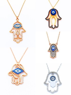 Silver 925 HAMSA (hand of fatima) evil eye necklace