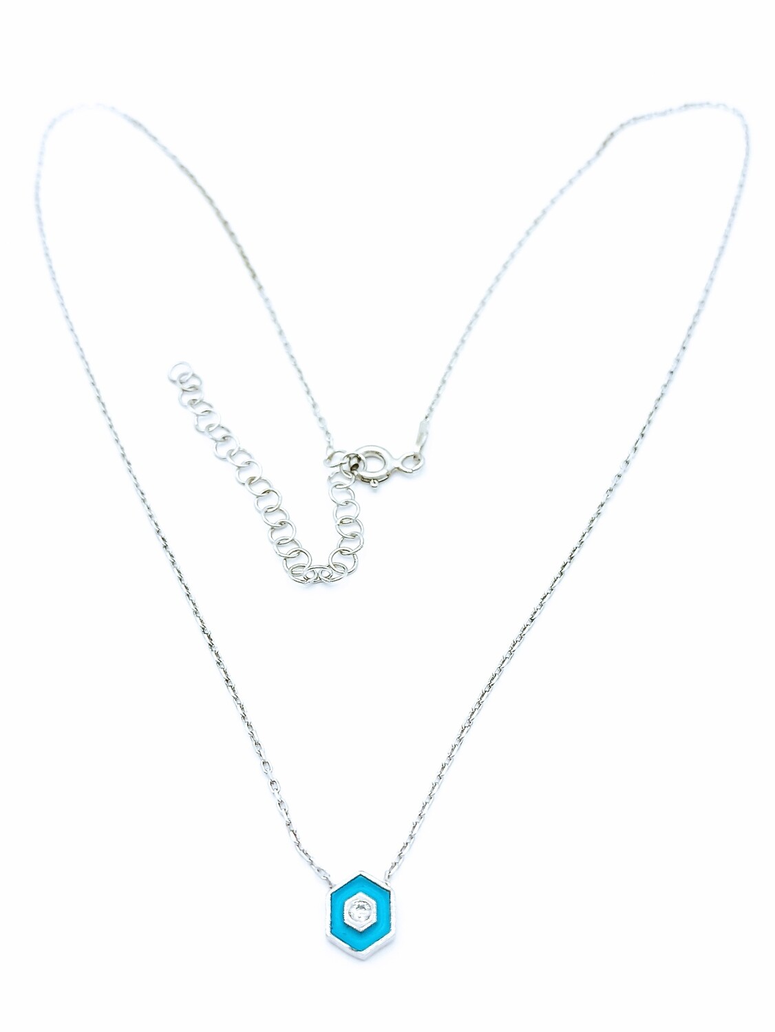 Silver 925 evil eye light or dark blue necklace, Silver color-Stone color: 1: White gold plated-Light  blue enamel