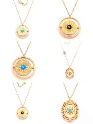 Silver 925 turnable or mirror evil eye necklace