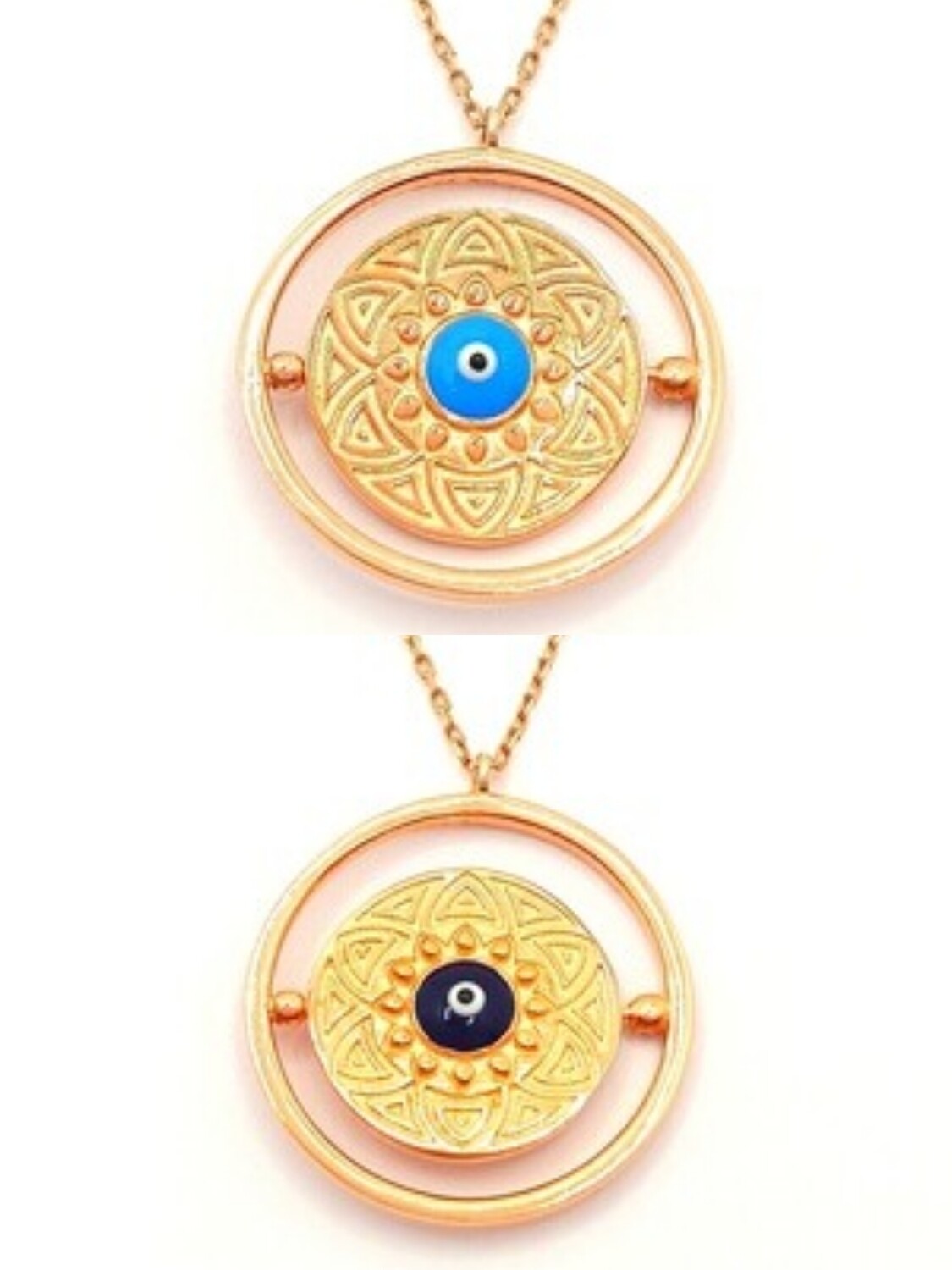 Silver 925 turnable or mirror evil eye necklace, MODEL-COLOR-SIZE-CHAIN LENGTH: 1-Rose-Pendant Diameter: 2.3cm-Chain Length: 40+5cm Adjustable