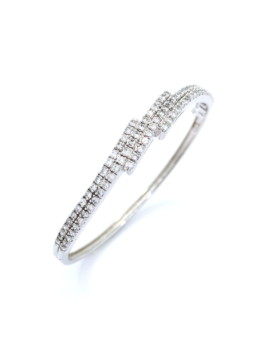 Silver 925 white stone bangle hand bracelet, MODEL-SIZE-BRACELET DIAMETER: 1-Bracelet Design Center width: 1cm-Bracelet​ Diameter : 18cm with double lock