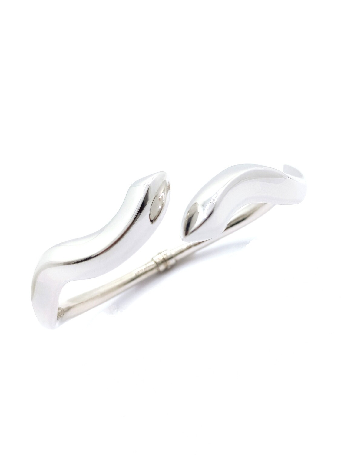 Silver 925 zik zak snake shape hand bangle bracelet, COLOR: White gold plated