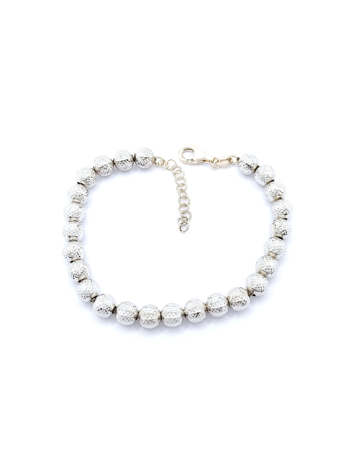 Silver 925 diamond cut ball hand bracelet, MODEL-COLOR-BALL SIZE-CHAIN LENGTH: 1-White-Ball Width: 6mm-Chain Length: 16.5+3cm Adjustable