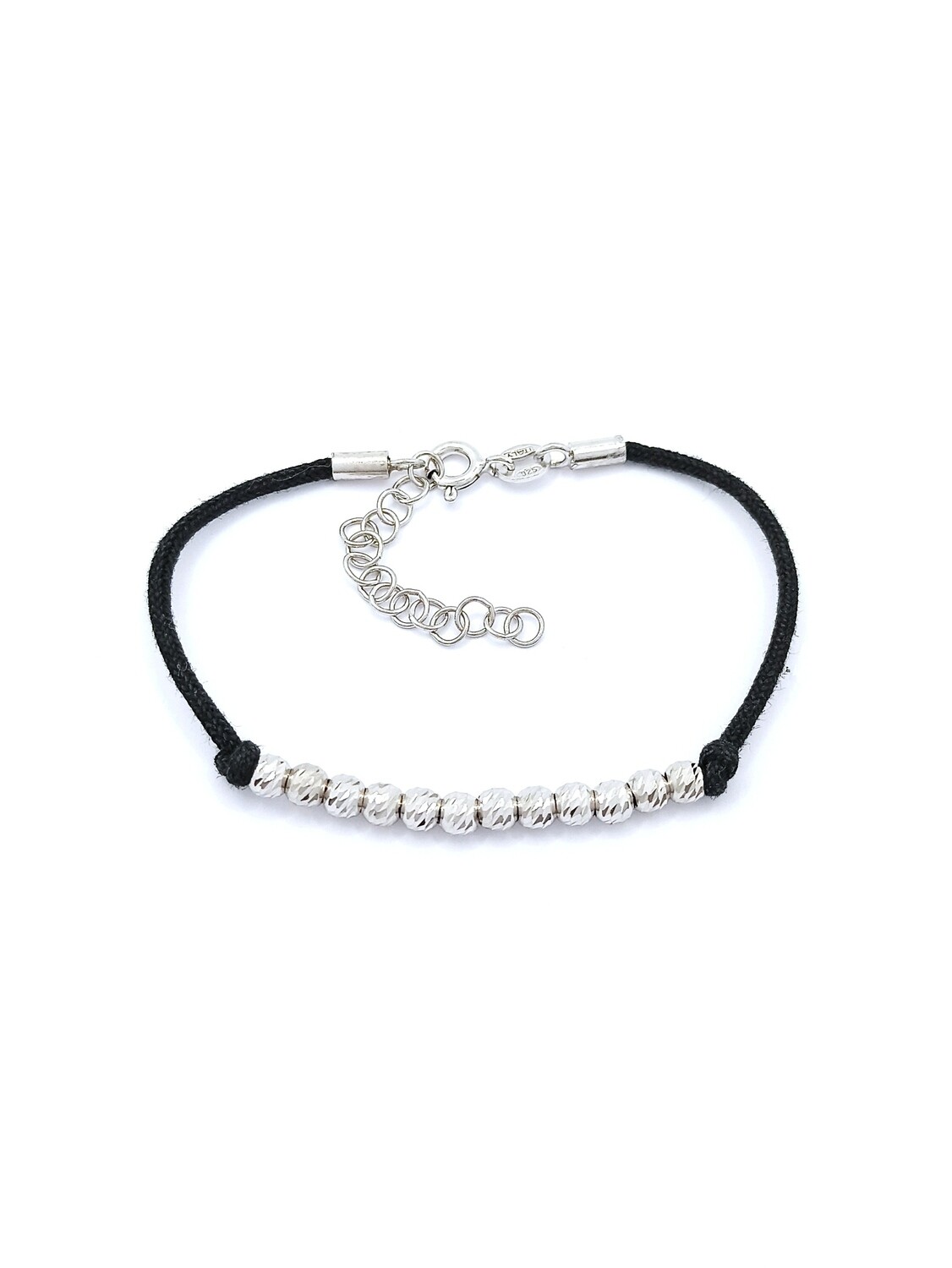 Silver 925 ball design hand cord bracelet, MODEL-COLOR-CORD LENGTH: 1-White-Cord Length: 14+4cm Adjustable