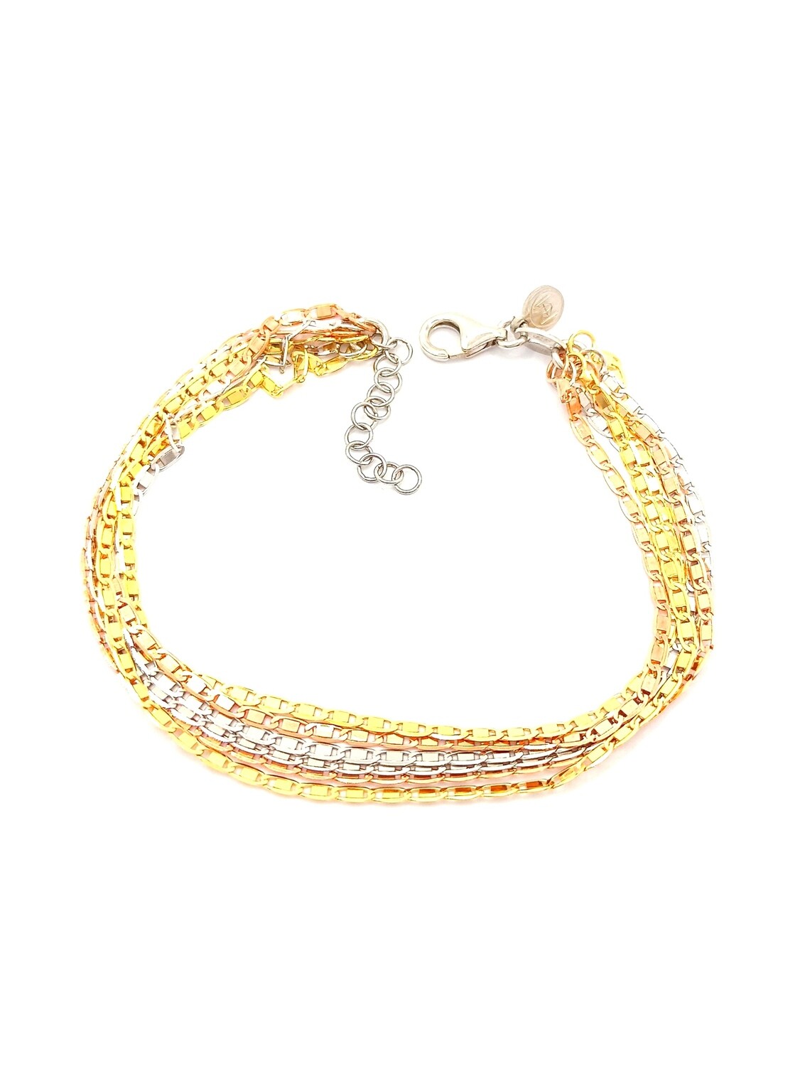 Silver 925 multi chain hand bracelet, MODEL-COLOR-CHAIN LENGTH: 1-White,Gold &amp; Rose gold plated-Chain Length: 18+3cm Adjustable