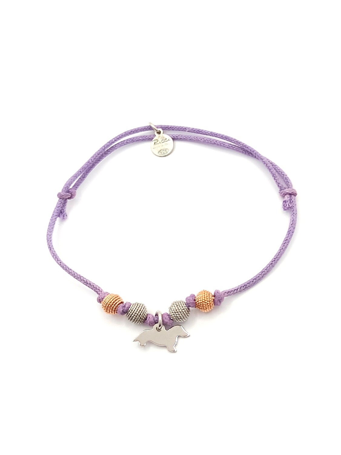 Silver 925 dog design hand cord bracelet, MODEL-CORD COLOR: 1-Purple