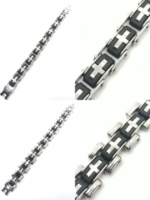 St. steel cross silver-black mens  bracelet