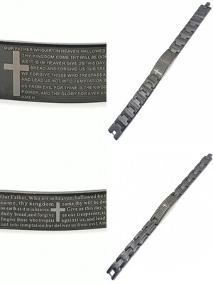 Stainless steel religious cross black mens bracelet