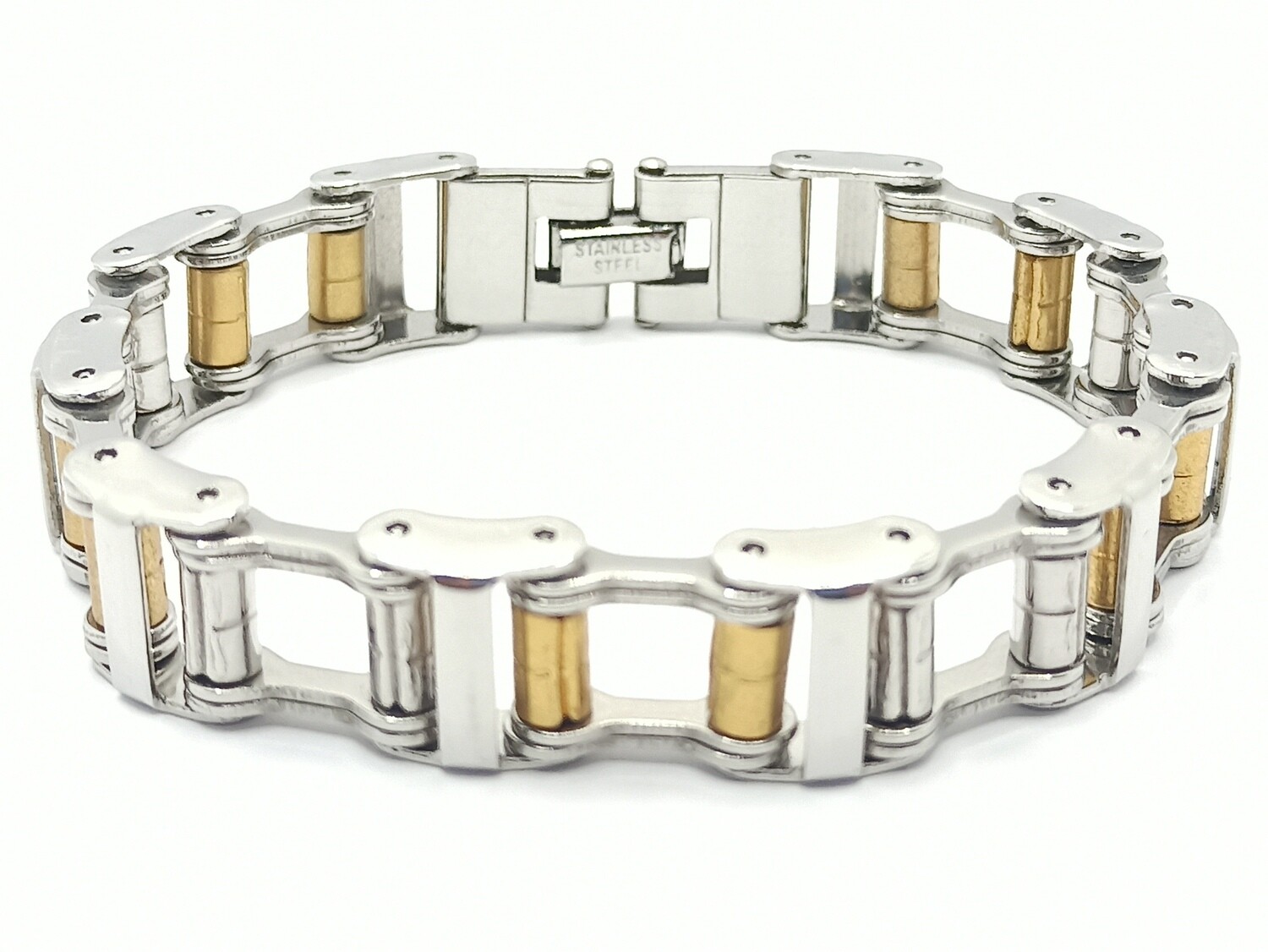Stainless steel motorcycle chain mens bracelet, MODEL-COLOR-BRACELET LENGTH: 1-Silver and Gold-Bracelet Length: 20.5cm