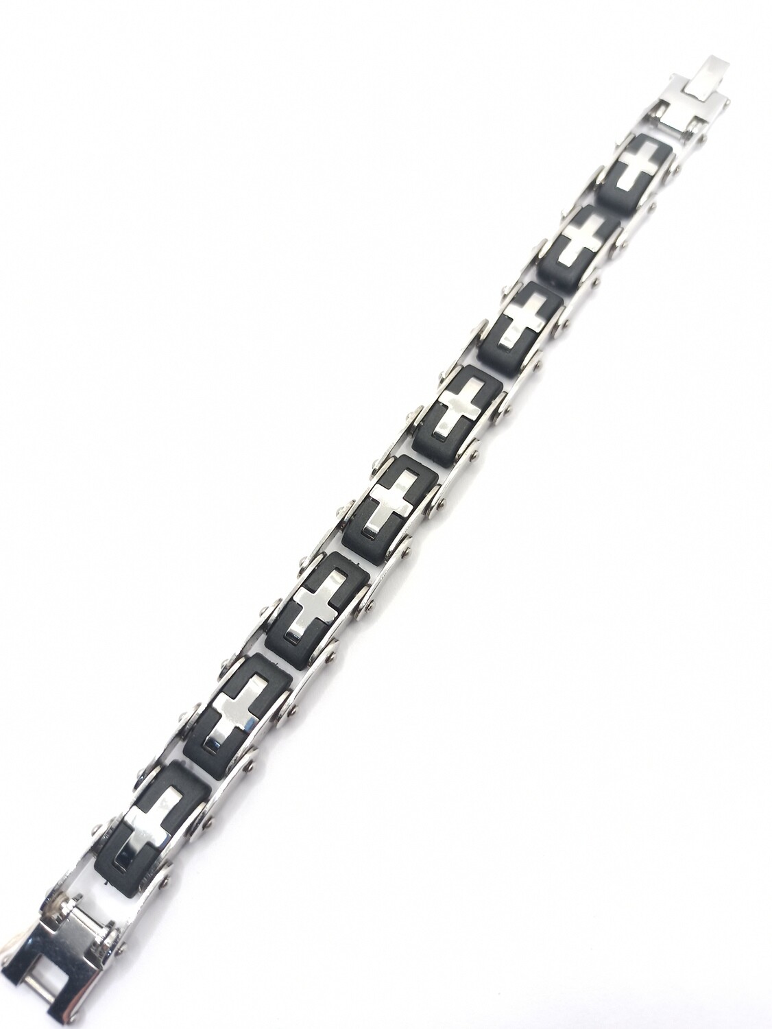 St. steel cross silver-black mens  bracelet, MODEL-SIZE: 1 Bracelet width 1.3cm length 19.5cm