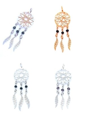 Silver 925 dreamcatcher 3 feather rose pendant