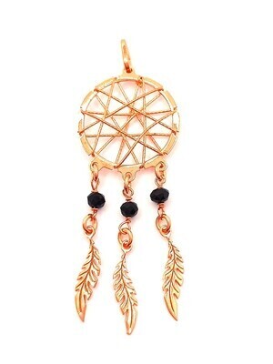 Silver 925 dreamcatcher 3 feather rose pendant, MODEL-COLOR-STONE COLOR: 1-Rose-Stone Type : CZ Black zirconia
