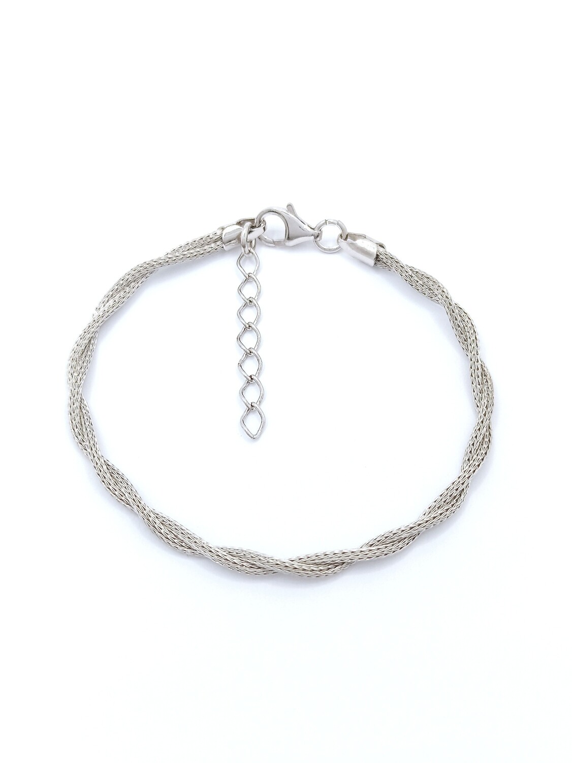 Silver 925 double knited hand bracelet, MODEL-COLOR-CHAIN LENGTH: 1-White gold plated-Chain Length: 17+3.5cm Adjustable