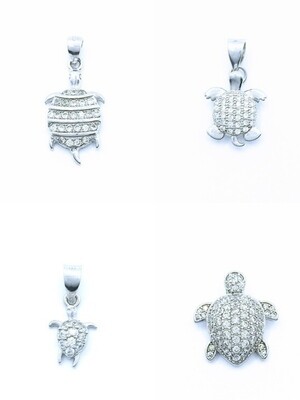 Silver 925 white stone sea turtle pendant
