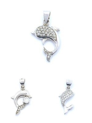 Silver 925 white stone dolphin pendant