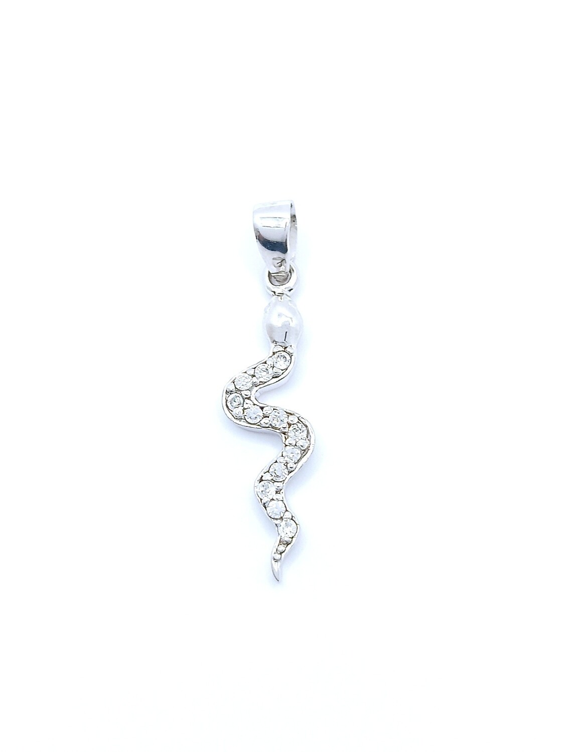 Silver 925 white stone snake pendant, MODEL-SIZE: 1 Pendant length : 3.7cm-Width : 0.9cm