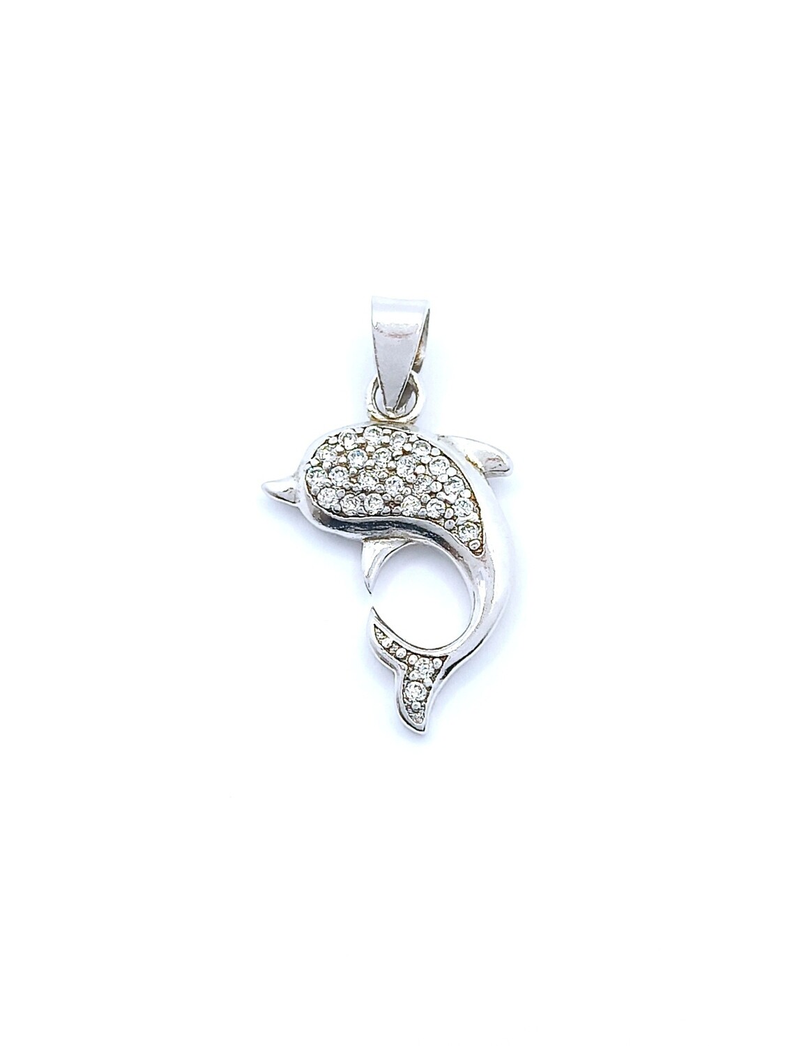 Silver 925 white stone dolphin pendant, MODEL-SIZE: 1 Pendant length : 2.3cm-width : 1.2cm