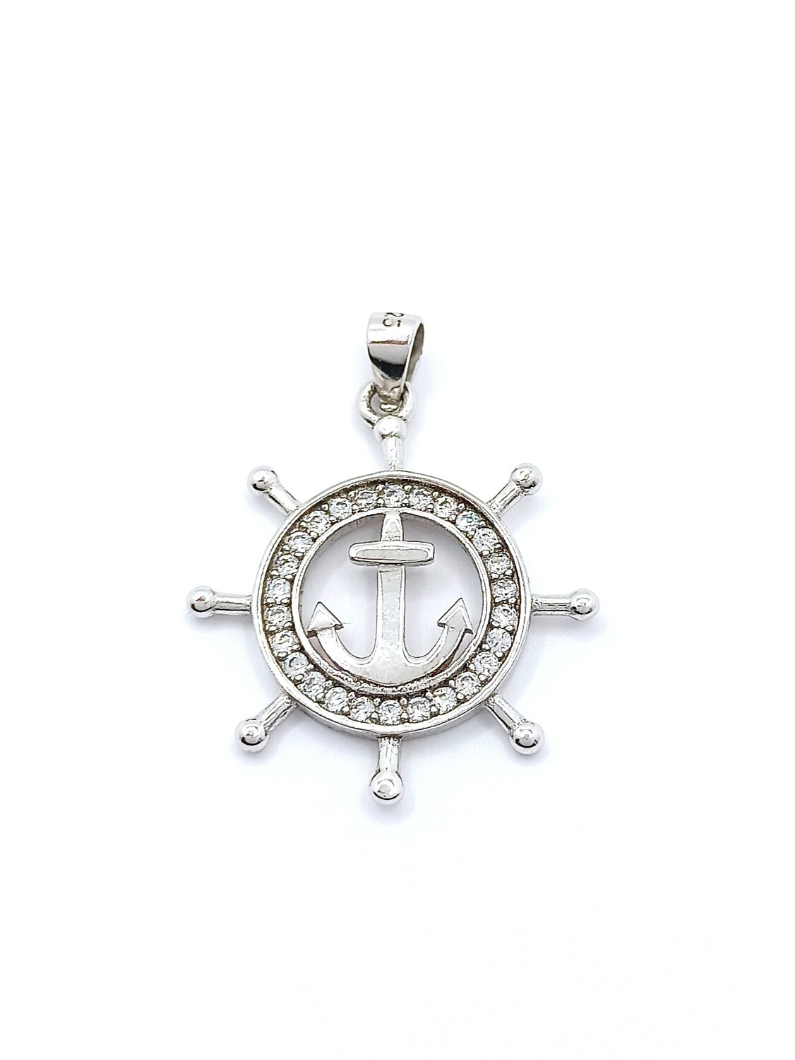 Silver 925 ship steering wheel anker pendant, MODEL-SIZE-COLOR: 1-Pendant Height: 2.5cm-width : 2cm-White