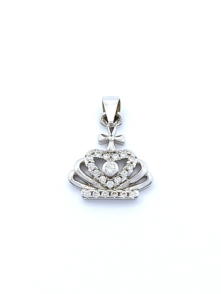 Silver 925 crown design pendant white stone, MODEL-SIZE: 1 Pendant length : 1.7cm-Width : 1.3cm