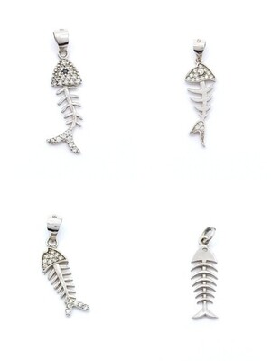 Silver 925 white stone fishbone pendant