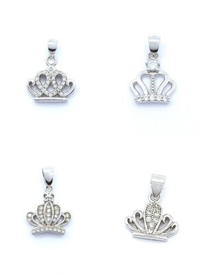 Silver 925 crown design pendant white stone