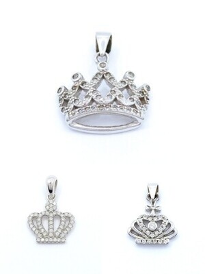 Silver 925 crown design pendant white stone