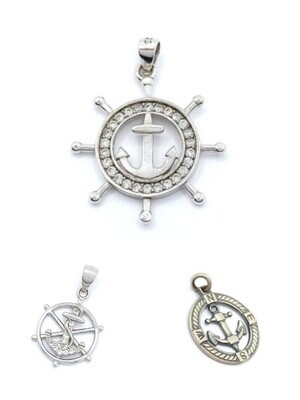 Silver 925 ship steering wheel anker pendant
