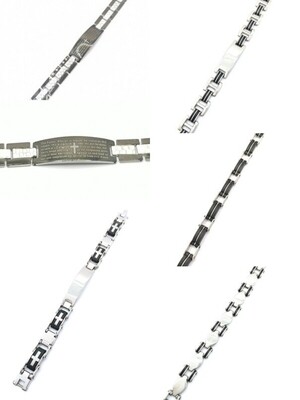 Stainless steel ID religious cross mens bracelet