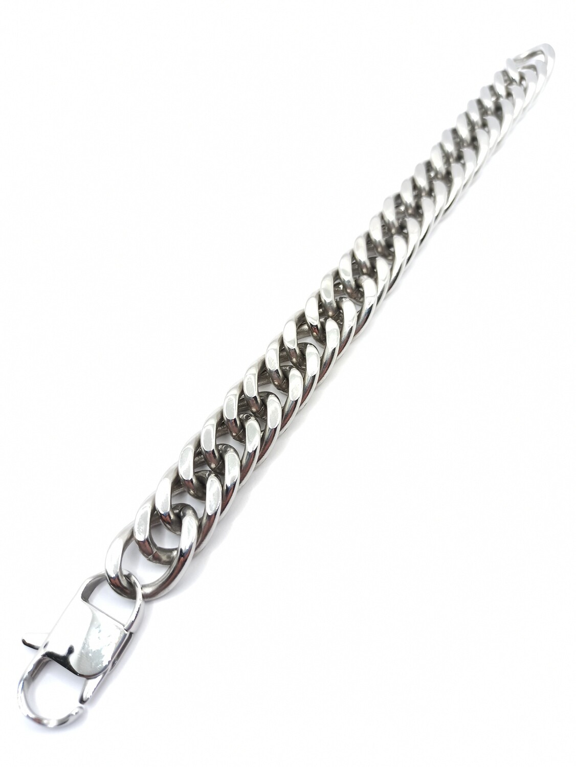 Stainless steel silver thick gourmet men bracelet, MODEL-SIZE: 1-Bracelet width : 1.6cm-thickness : 6mm-Length: 23cm